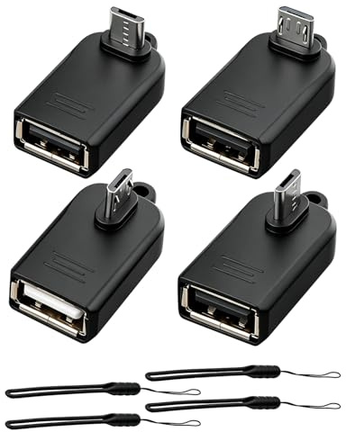 YANBORONSN Adaptador OTG Micro USB, 480 Mbps, en ángulo de 90 Grados de Micro USB Macho a USB Hembra para Fire TV Stick, teléfono, Tableta, cámara, expansión de Almacenamiento Externo (Paquete de 4)