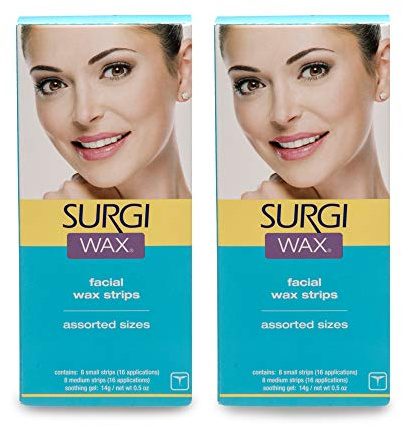 Surgiwax Facial Wax Strips, Ready-to-Use Facial Hair Removal for Women, Unwanted Hair Remover, Includes Soothing Gel, 2-Pack