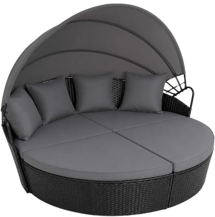 EVRE Bali 4 Piece Modular Round Rattan Wicker Patio Garden Furniture