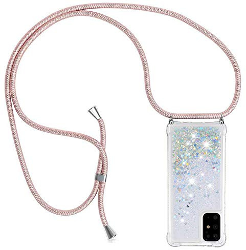 YuhooTech Collier pour Samsung Galaxy S20 Plus Coque Glitter Quicksands étui de téléphone avec Cordon, Tour de Cou Lanière en Corde Housse pour Smartphone Lanyard Case - Cover Necklace Stylée