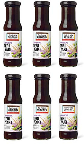 6 x 150 ml Teriyaki Soße Fairtrade Original | dunkle Sojasauce | Japanische Teriyaki Marinade | Woksauce | Teriyaki Soße dickflüssig | Gewürzsauce für asiatische Speisen | für Hähnchen, Fisch, Gemüse