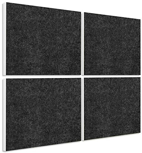 platino24 Schallabsorber COLORE aus Basotec G+ I Akustikpaneele mit Akustikfilz I 4 Wand-Paneele in Anthrazit I Akustikplatten zur Schalldämmung in Büro, Studio & Wohnung