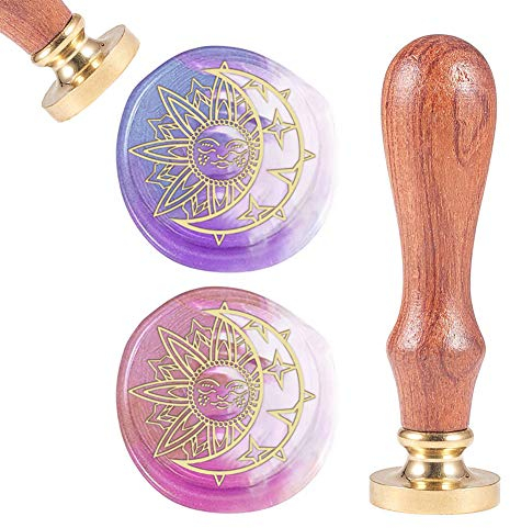craspire Wax Seal Stamp Moon Sun Sealing Stamp Abnehmbarer Messingkopf Naturholzgriff Für Umschlageinladungskarte Verschönerungsbox Paket Dekoration