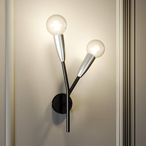 Lucande Wandleuchte, Wandlampe Innen Carlea (Modern) in Schwarz aus Metall (2 flammig E27) - Wandstrahler Wandbeleuchtung Schlafzimmer/Wohnzimmer Wohnzimmerleuchte