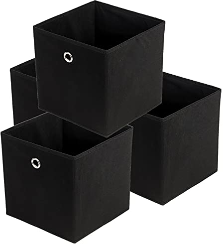 Trintion 4er Set Aufbewahrungsbox Faltbox Faltbare Stoff Faltkiste mit Fingerloch 32 x 32 x 32 cm für Kallax Regale oder Raumteiler (Schwarz)