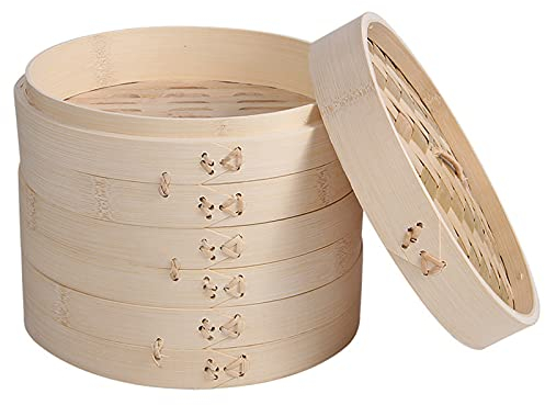 AIZYR Panier À Vapeur en Bambou De 11,8 Pouces, Cuiseurs À Vapeur Chinois À 3 Niveaux pour Dumplings, Légumes, Poulet, Poisson