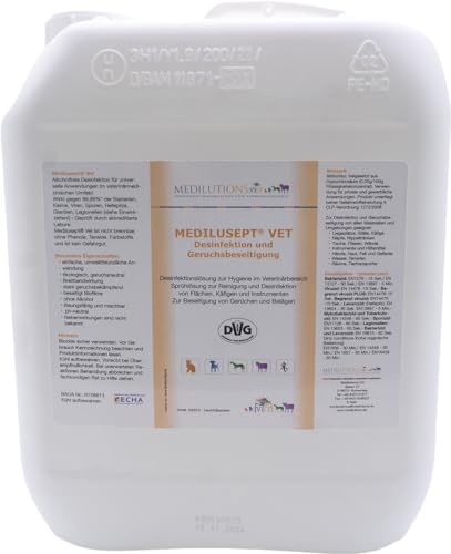 Medilusept Vet Desinfektion und Geruchsbeseitigung, Desinfektionsmittel gegen Giardien, Viren, Pilze, Parasiten und Bakterien, alkoholfreies Hygiene-Spray für Hautiere, 5000 ml