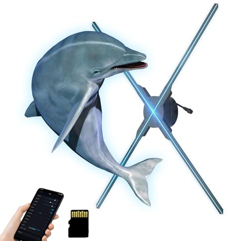 Proiettore con Ventola per Ologramma 3D, 1024x768P WiFi App Control Display Pubblicitario con Ologramma 3D Ventola LED per Fiera Commerciale, Display del Negozio (64 Cm)(EU)