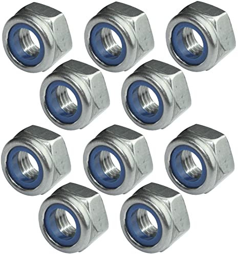 AERZETIX - C49570 - Set di 10 dadi esagonali di bloccaggio M12 Ø esterno 19mm - in acciaio inossidabile A2 - dadi autobloccanti con anello in nylon