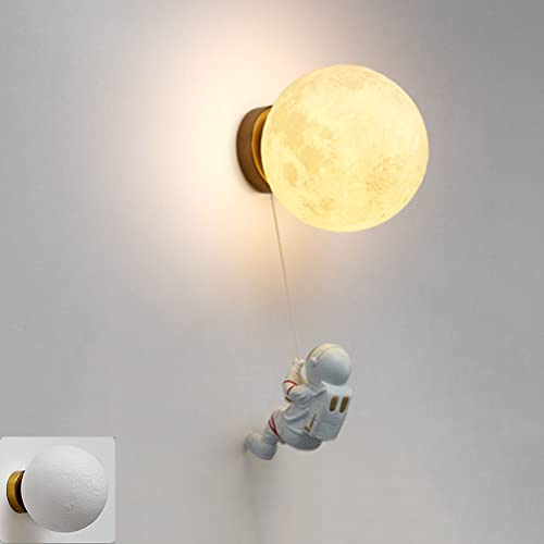 Planet Wandleuchte Mond Lampe 3D Nachtlicht Dimmbar, Kinderzimmer sphärisch Nachtlampe für Jungen Mädchen Astronautlampe Höhe Verstellbar Wandlampe Nachttischlampe Innen LED Wandbeleuchtung Modern