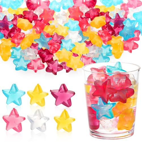 Dicunoy 200 PCS Reusable Ice Cubes, Plastic Ice Cubes for Drinks, Star Shaped Colorful Refreezable Non Diluting Ice Cubes for Cocktails, Whiskey, Wine, Coffee, Fast Freeze Water Filled Ice Cubes