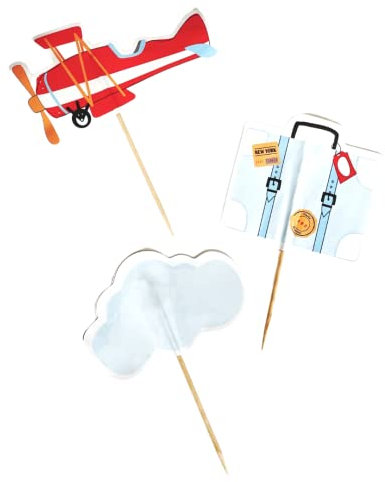 Airplane Toppers (Set of 12) | Airplane Cupcake Tops Toppers Picks Pics | Airplane Birthday Supplies | Airplane Party Decorations | Transportation Airplane Party Supplies