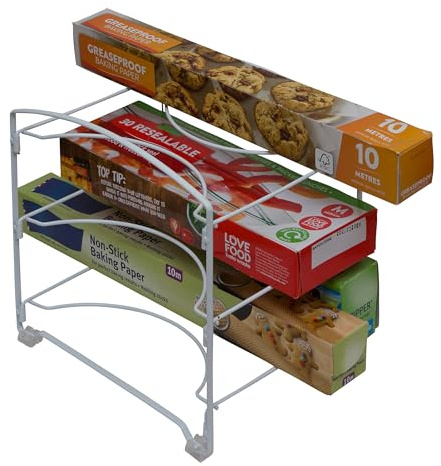 Amtido Kitchen Cupboard Wrap Storage Organiser - Holder for Cling Film - Food Wrap - White