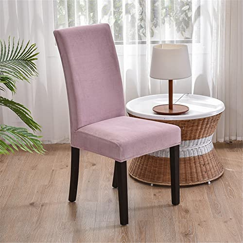 Morbuy Einfarbig Stuhlhussen Set Stretch Stuhlbezug für Esszimmerstühle, Samt Velvet Waschbarer Stuhlhussen Schwingstühle Stuhlüberzug für Haus Hotel Hochzeit Partys (4er Set,Rosa)