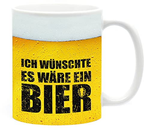 NICE-PRESENTS - Tasse - Ich wünschte es wäre ein Bier - Spülmaschinengeeignet Keramik Kaffeetasse lustig Motiv, Spruch, beidseitig bedruckt - Geburtstag, Weihnachten, Geschenkidee - Farbe Weiß