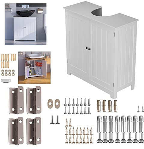 Lucn Meuble de salle de bain sous lavabo, meuble de rangement avec porte double porte et étagère réglable
