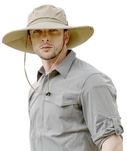 ZLYC Chapeau de Soleil à Large Bord pour Homme - Protection UV - Chapeau de Safari - Chapeau de pêche d'été, Plain Sliver Beige, Taille Unique