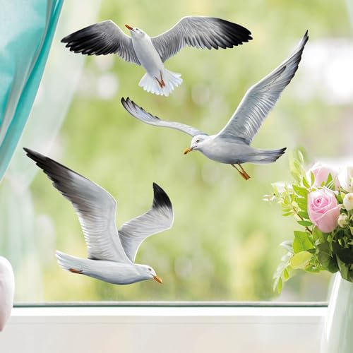 Wandtattoo Loft Fensterbild mit fliegenden Möwen wiederverwendbar, A2 Bogen, Fensteraufkleber Vögel, selbstklebende Fenstersticker, Abziehbilder, Fensterdeko, Vogelaufkleber, Kollisionsschutz Vögel