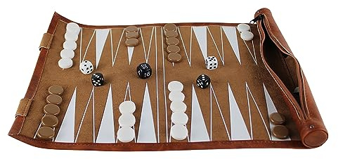 Braunes Reise-Backgammon-Set zum Aufrollen, 33 cm
