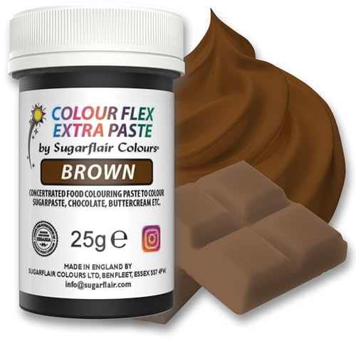Sugarflair Colourflex Extra Paste Lebensmittelfarbe Paste, Brown, 25 g | Extra Konzentrierte Lebensmittelfarbe für Buttercreme, Schokolade, Zuckerpaste, Zuckerguss, Fondant, Kuchenmischungen, Teig