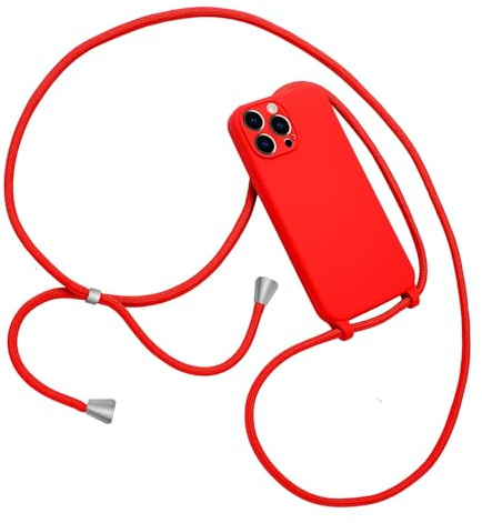 Emlivi Handykette Hülle für iPhone 12 Mini,Necklace Handyhülle mit Kordel zum Umhängen Schutzhülle,Weich Schultergurt Silikonhülle,TPU Cover mit Band, Kette Case für iPhone 12 Mini,Rot
