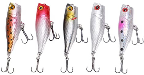 Topyond 5 Stück 4,5 cm/3,5 G Angelköder – Barsch-Hartköder – Topwater Poppers-Köder – Lebensechte 3D-Augen – Zum Angeln Im Freien