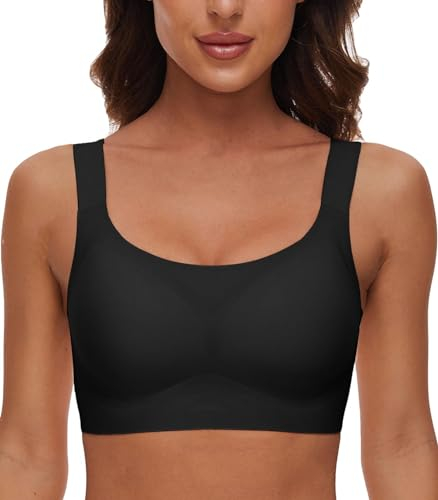 CheChury Nahtloser BH Damen Ohne Bügel Soft BH Bralette Klassischer T Shirt BH Komfort Schalen BHS Weicher Bralette Gepolstert Bustier Große Brüste Schlaf BH Push up Sport BH Seamless Bra,Schwarz,XXL