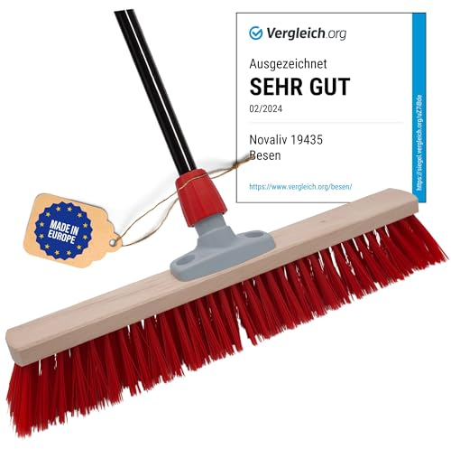 Novaliv Straßenbesen mit Stiel draußen 60 cm Elaston Borsten Ideal als Besen draußen Gartenbesen mit Stiel Harte Borsten Terassenbesen Hofbesen Stallbesen Kehrbesen Industriebesen Outdoor Broom