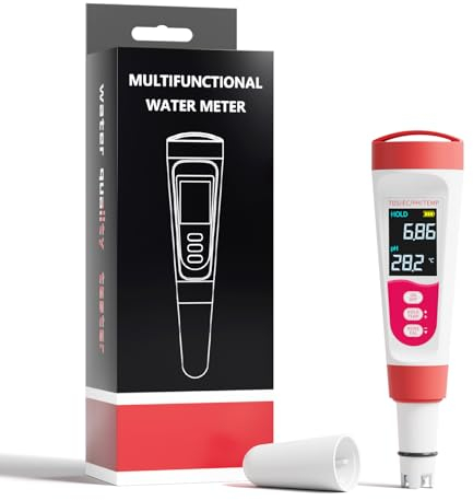 Flysocks pH Metro 4-in-1, Digitale Acqua Tester per pH, TDS, EC, Temperatura, Calibrazione Automatica, IP67 Impermeabile, LCD Retroilluminato, Idroponica, Giardinaggio