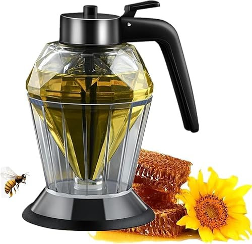 Honigspender aus Glas mit Ständer – 200ml Honigglas mit 14oz Schöpflöffel, Klarglas-Honigbehälter, Ideal für Honig und Ahornsirup, mit Praktischem Flip-Top-Deckel