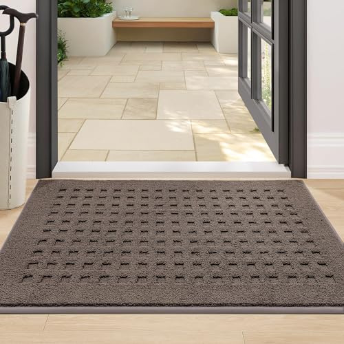 BEQHAUSE Fussmatte Innen, waschbar Fußmatte Innen, rutschfeste Schmutzfangmatte 60x90cm, Teppich Eingangsbereich Innen für Hund, Innenbereich, Haustür, Flur, Braun