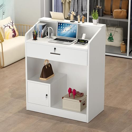Empfangstheke mit Schubladen & Schrank, Rezeption in weiß, Empfangstresen, Bürotheke, für Firmenhallen, Hotelrezeptionen, Bekleidungsgeschäften, Konditoreien, Obstgeschäften, MDF, 60x40x92cm,Style 1