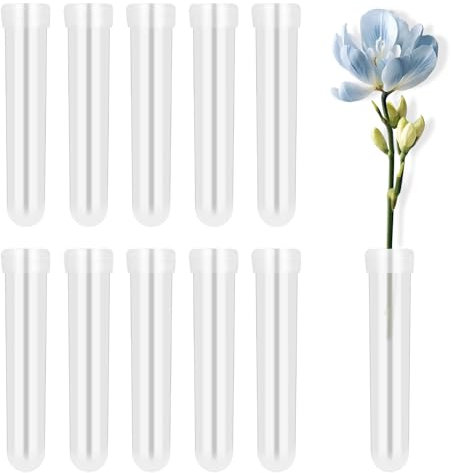 Cleminsta 11cm Reagenzgläser für Blumen, 10 Stück Blumenröhrchen Kunststoff mit Deckel, Wasserröhrchen für Blumen Orchideenröhrchen Wiederverwendbare Transparent für Pflanzen Blumenarrangements