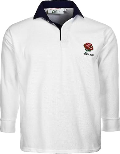 New Model UK England Rugby Men's Long Sleeve Jersey | Classic Rugby Wear (L, White)