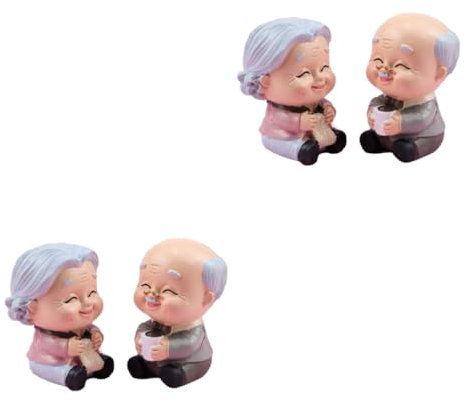 Warmhm 4pezzi Resin Elderly Couple Cake Toppers Romantic Wedding Birthday Cake Decoration