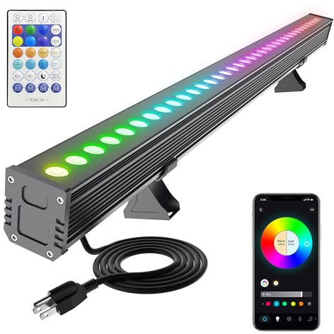 Yasotek Smart RGB LED Wall Washer Light – App & RF Remote Control, RGBCW 2700K–6500K Colour Tunable, 180W/18000lm Dimmable Waterproof IP65 Outdoor Flood Bar (Music Sync & Timer)