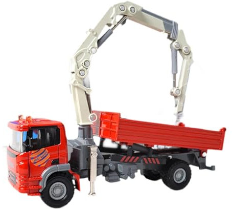 Kran LKW Spielzeug für Kinder Ab 3 Jahren, Miniatur Baufahrzeug, Rollenspiel Set, Rot