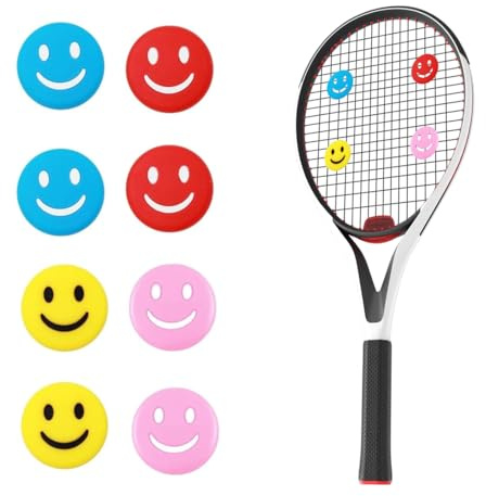 OUDQFCJ 8 Stück Tennis Vibrationsdämpfer für Tennisspieler Lustige Happy Face Dämpfer zur Reduzierung von Schlägervibrationen
