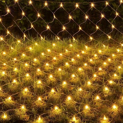 Ausla Luci da Spago a Rete Reti a LED Esterno, Luci a LED a Rete Bianca Calda da Esterno Decorativo per il Matrimonio di Feste, 1,5 X 1,5 M/4,9 X 4,9 Piedi