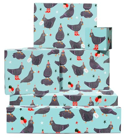 Carta da regalo divertente - Compleanno di piccioni - 6 fogli Carta da regalo blu per uomini e donne - Confezioni regalo per compleanno Natale anniversario - Per amici adulti fidanzato fidanzata