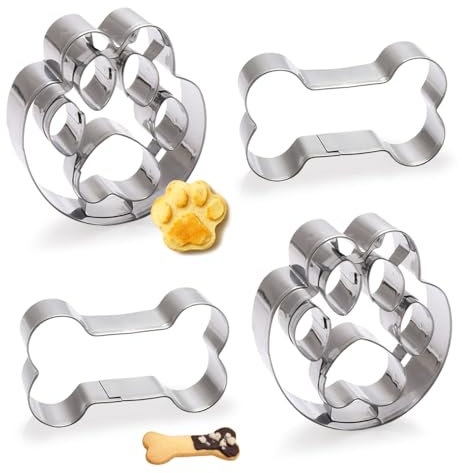 GIDWRIY 4 Pièces Emporte Pièces en Forme de Chien,Emporte Piece Gateau Inox,Emporte Pieces Patisserie Chien,Emporte Piece Moule Biscuit pour Chien,Emportes Piece Patte de Chien,Cookie Cutter Dog