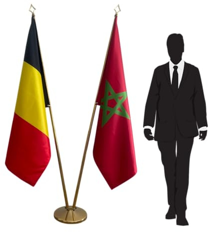 Drapeaux Belgique et Maroc avec mâts et pied. Drapeaux sur hampes. Code CN8-BE-MA-L