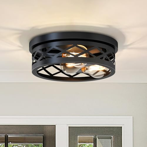 LVWIT LED Deckenlampe Retro Vintage Schwarz 3 Flammig E27 Deckenleuchte Industrial Treppenhaus Rund Metal Deckenstrahler Küchenlampe für Wohnzimmer Schlafzimmer Küche Flur Eingang (Ohne Glühbirne)