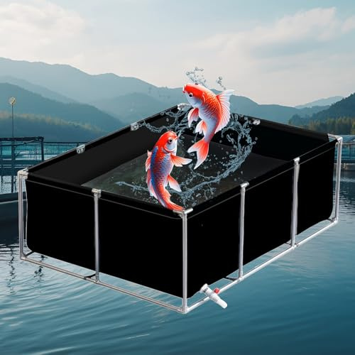 uofgcru Grand étang en Toile d'extérieur avec Support, Bassin à Poissons Pliable en Toile, piscines Hors Sol rectangulaires,Piscine intérieure/extérieure,Black 3×3×0.9m(9.8×9.8×2.9ft)