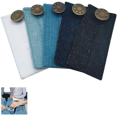 Hawfund 5PCS Hosenbunderweiterung Jeans Damen, 8,3x3,5cm Verstellbare Hosenerweiterung mit 2 Knöpfen (2-5cm), Ohne Nähen für Schwangerschaft & Alltag，Hochwertige Baumwolle & Elastische Metallknöpfe