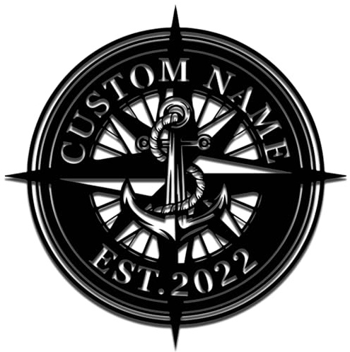 Personalised Compass Metal Sign,Nautical Wall Decor,Custom Anchor Compass Metal Wall Art,Hanging Decoration for Home,backyard,patio,Man Cave,Housewarming Gift Compass