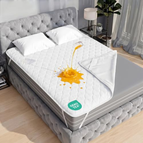 Vattentatt Quiltat Madrasskydd Madrassbadd Topper 180x200 cm | Vattentätt madrasskydd med vaddfyllning och elastiska band, hotellkvalitet, nyfiber, Oeko-Tex-certifierat av Utopia Bedding