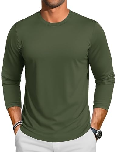 TACVASEN Maglia Manica Lunga Uomo Minimalista Casual Maglietta Verde Uomo in Cotone Classico Versatile (XL, Verde)