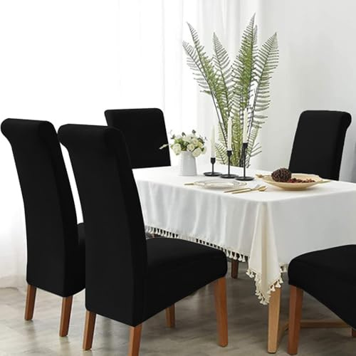 Soft Spandex High Back Chair Covers, Set of 4 Pack, Washable Dining Room Large Chair Protector, Removable Dining Chair Slipcover, Seat Cover For Home Kitchen Hotel Banquet Wedding Decor (Black)