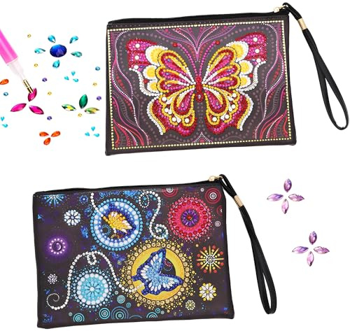 SQAQS 2PCS Bolsa de Diamantes en Forma de Pintura de Diamantes, Artesanías de Diamantes DIY para Niñas, Regalos de Cumpleaños Creativos, Arte de Pintura de Diamantes Kit de Bolsos Artes y Artesanías